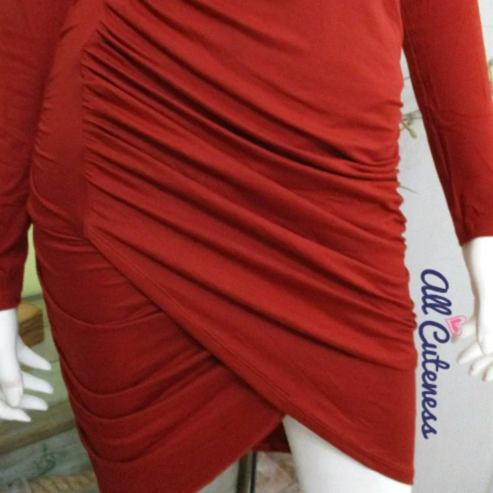 Capella Red Long Sleeve Rushed Dress Size M - Picture 6 of 8